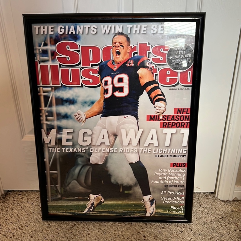 Sports Illustrated JJ Watt Texans Magazine Cover with Frame and Jersey Bundle